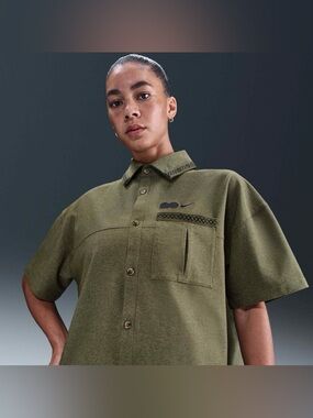 NWT Nike Sportswear x Naomi Osaka short sleeve button olive green Size XS
